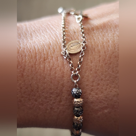 Italian .925 Sterling Silver Rosary Bracelet - Picture 3 of 6